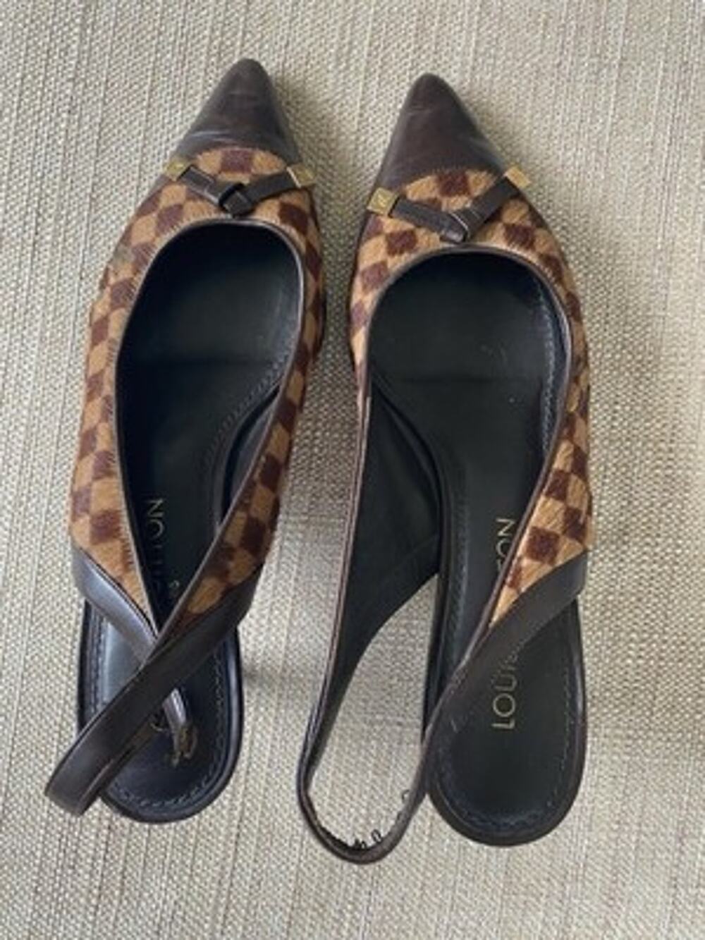 Louis Vuitton Damier Sauvage Pony Hair Slingback Pumps Size 36.5 Shoes (AS IS)
